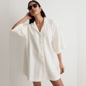 Madewell Mini Shirt Dress Crinkle Cotton Cover Up Medium Off White
